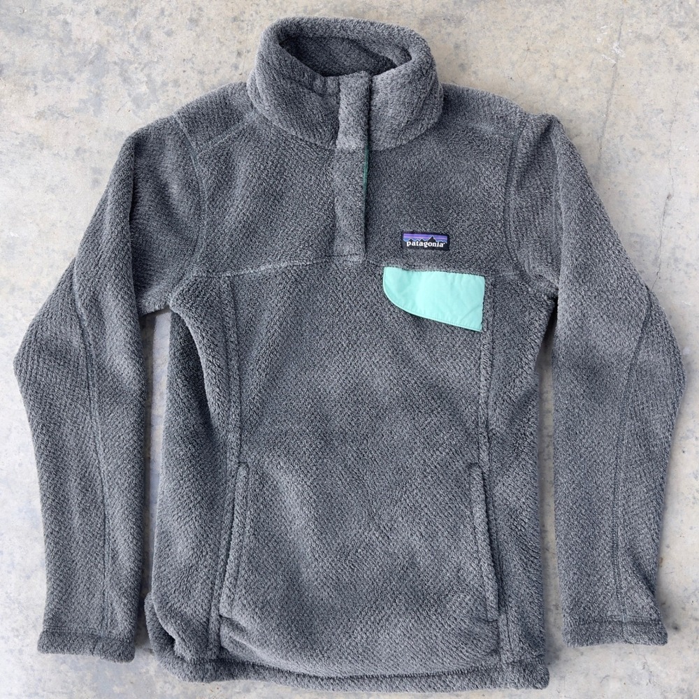 Patagonia Re-Tool Snap-T Fleece Pullover Women XS Grey Mint Green 25442